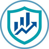 Icon of climbing stocks within a shield
